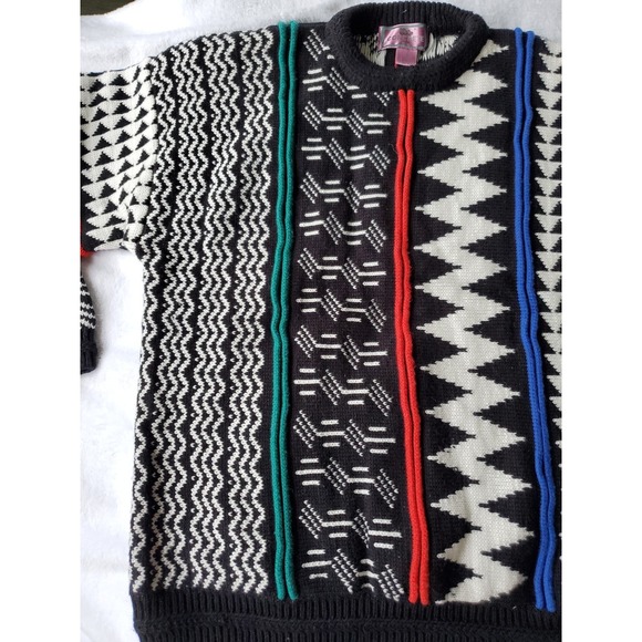 Vintage Concrete Mix Men's Sweater 90s Medium Like Cosby Show Geometric - Picture 3 of 7